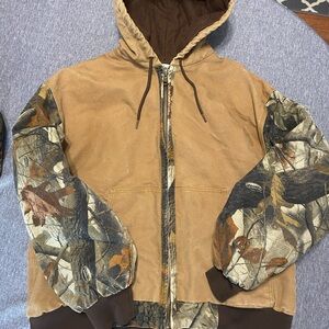 Men's Camouflage Bomber Jacket with Tan and Brown Accents